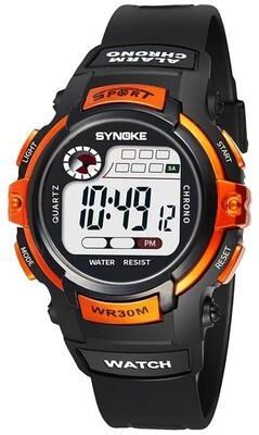 Everyday Crate SYNOKE 99569 Kids Digital Watch Waterproof LCD Luminous Children Sports Watch black Orange
