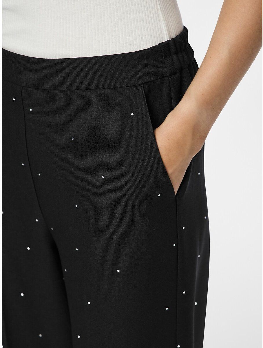 PIECES Pantalon large, taille haute à strass