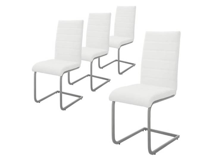 ML-Design Lot de 4 Chaises de Salle à Manger Blanc en Simili Design Cantilever Piètement Métallique Chaise pour Bureau Cuisine Salon
