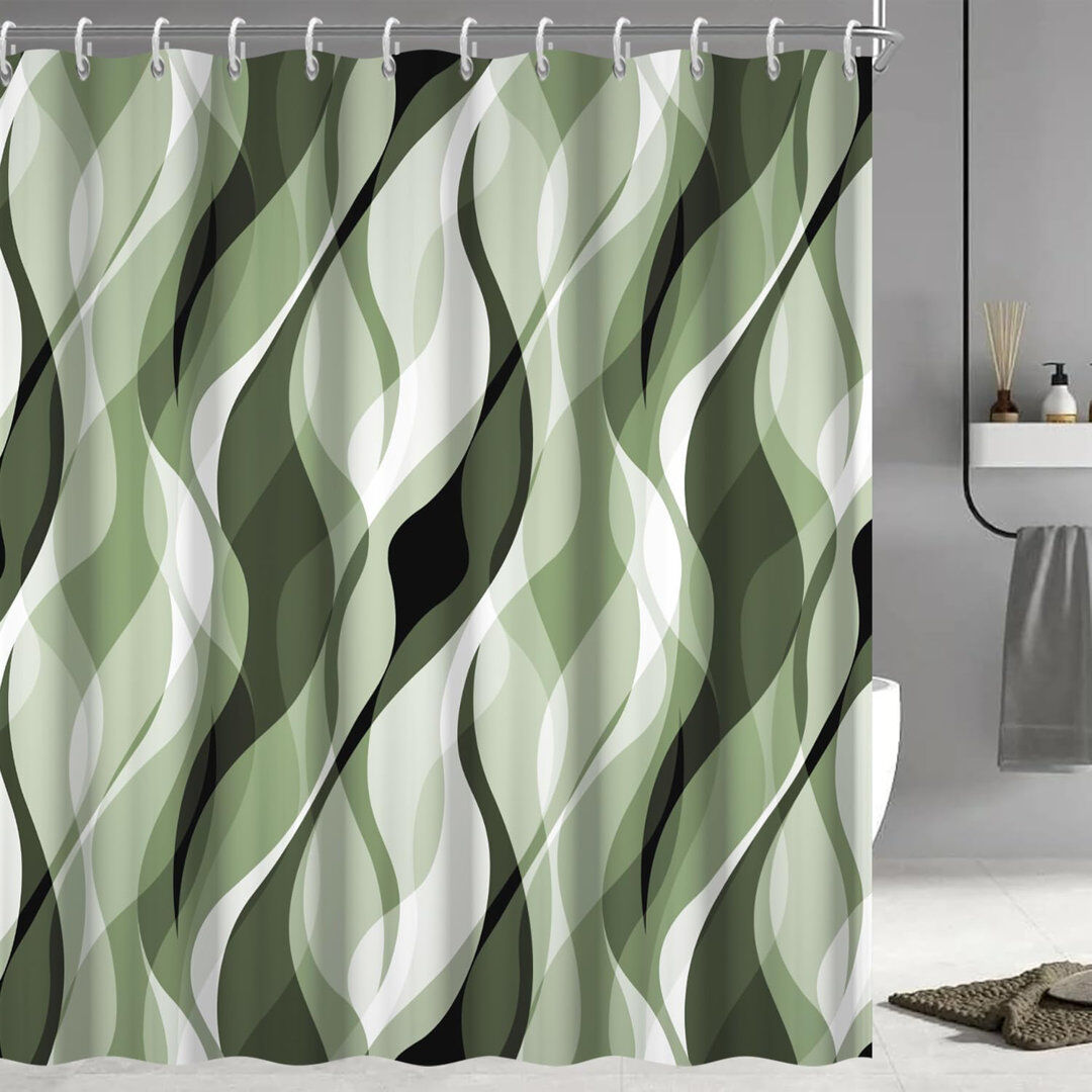 Metro Pack of 1 Modern Abstract Black and Grey Striped Shower Curtain Set with Hooks Sage Green 121.92cm W x 182.88cm L