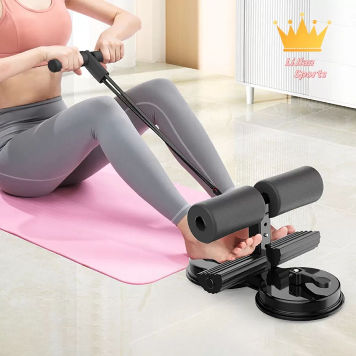 INF Widerstandsband Bauchtrainer mit Doppel-Saugfuß - Core Stärkung & Home Fitness Workout Schwarz