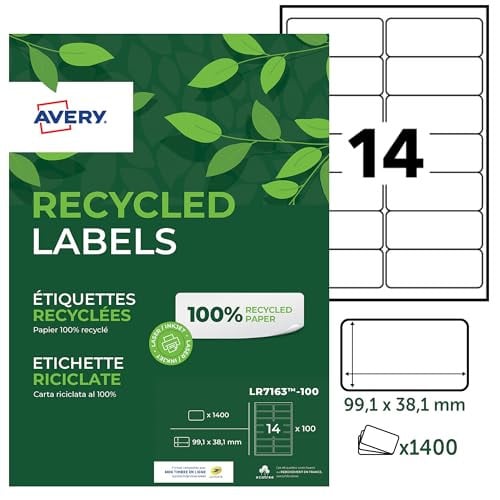 AVERY Zweckform LR7160-100 Adresetiketten, 1400 stuks, Wit, 99,1 x 38,1 mm