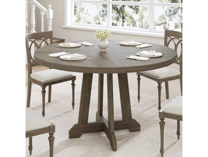 GarveeMore Runder Esstisch Für 4–6 Personen, 120Cm Esszimmertisch Mit Holzsockel Küchentisch Für Esszimmer, Küche, Wohnzimmer