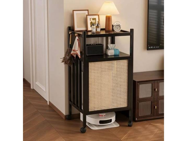 Roboter-Staubsauger-Standschrank Mit Rädern, Aufbewahrungsschrank For Roboter-Staubsauger, Freistehendes Holzregal For Wohnzimmer, Zuhause, Büro, Küche(Black,Small)
