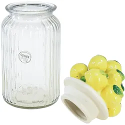 Viana Bonboniere Glas mit Keramikdeckel und Zitronendekor für Sommermomente, Vorratsbehälter, Mehrfarbig
