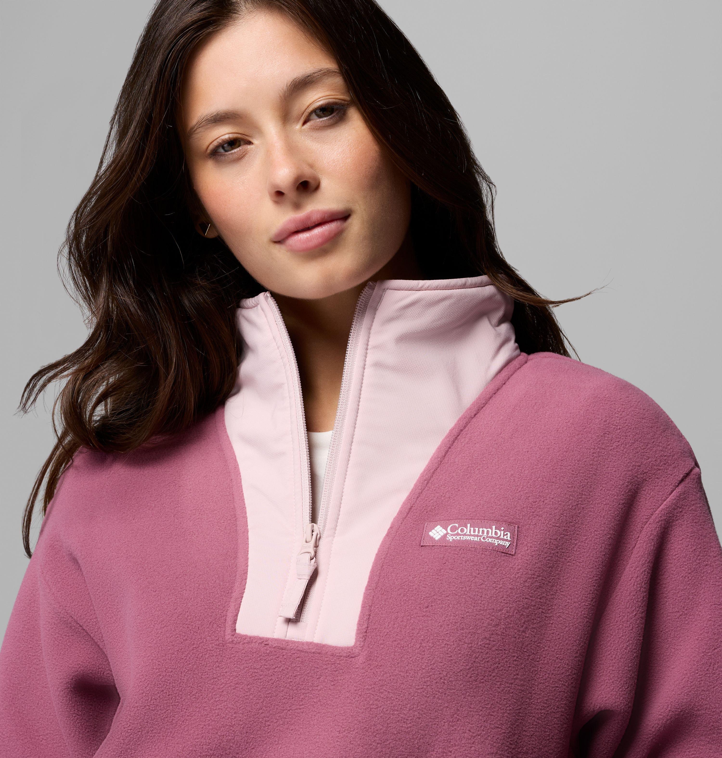 Fleecepullover COLUMBIA "Sequoia Grove II Half Zip Fleece", Damen, Gr. L (42/44), rosa (antique mauve, moonvista, mineral pink), Fleece, Obermaterial: 100% Polyester, Sweatshirts Fleecepullover, mit Half-Zip, windabweisend, wasserabweisend, atmungsaktiv, 