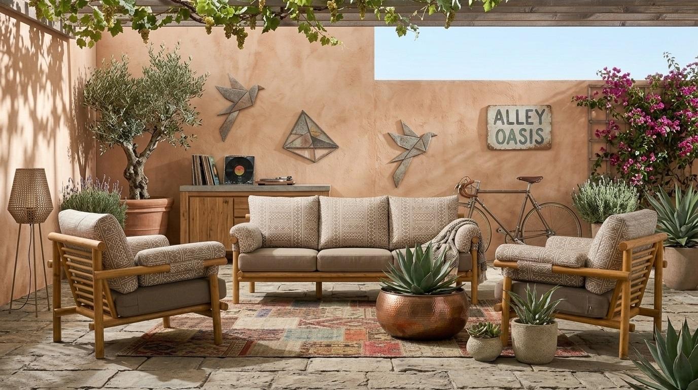 Gartenlounge Set 3-Sitzer Sofa Sessel Grau Beige Komfortabel Terrasse