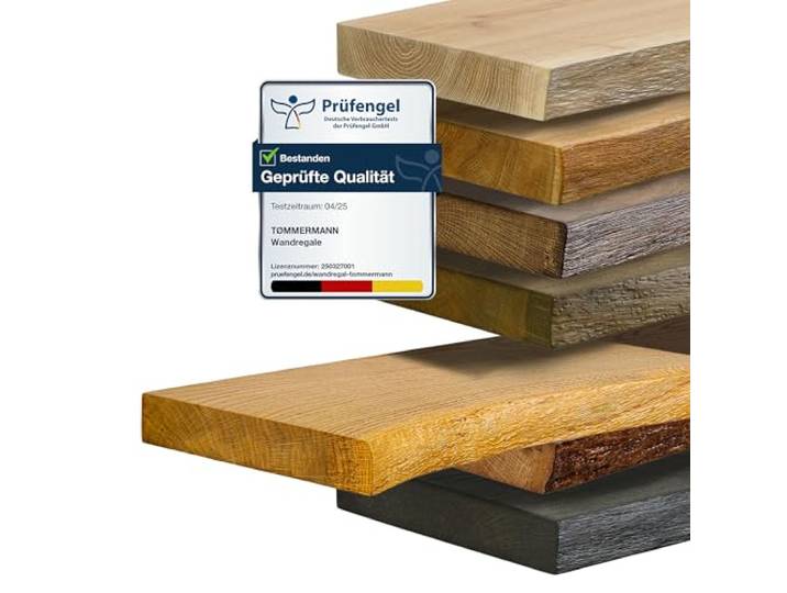 tømmermann Wandregal Schweberegal massiv Eiche - Bücherregal Holz Regal mit Baumkante Hängeregal Regalbrett aus massivholz Wandboard deko Regal Wand Shelf 110 cm breit Farbe Bernstein