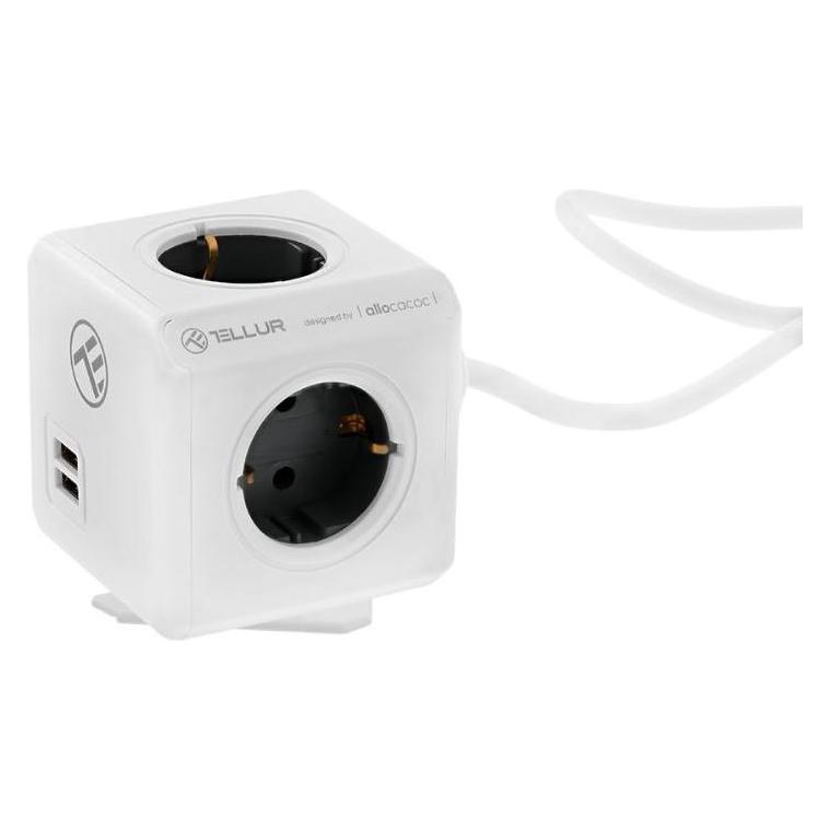 Tellur Power Cube Extended, Power strip 4 Outlets + 2xUSB ports, 1.5m cable white (4x, 1.50 m) (TLL151111)