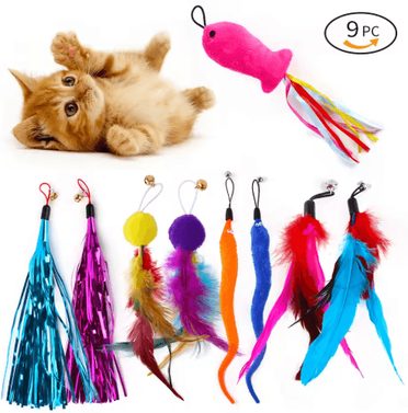 Inspire Picks 9 Pack Feather Replacement Cat Toy Set Feather Cat Toy Refills For Interactive Wand & Fishing Rod Toys b88147