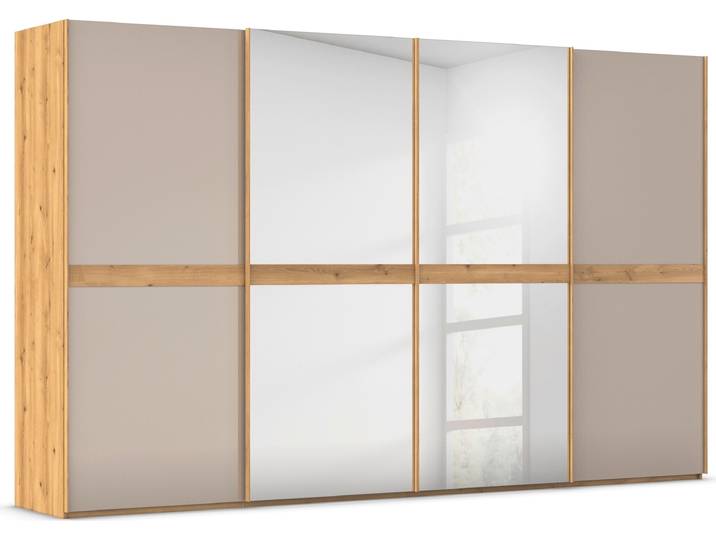 Schwebetürenschrank, 360x223 cm, Holzwerkstoff, Asteiche/Glas Fango, 4 Türen, Modern, Rauch