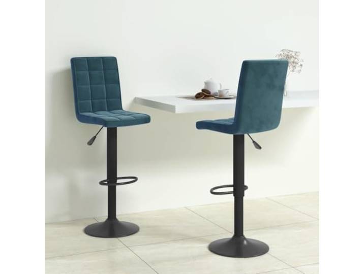 Barhocker 2 Stk. Blau Samt mit Gasdruckfeder Höhenverstellbar 360 Grad Samtbezug, Fußstütze, Stahlgestell, 360 Grad drehbar, max. 110 kg