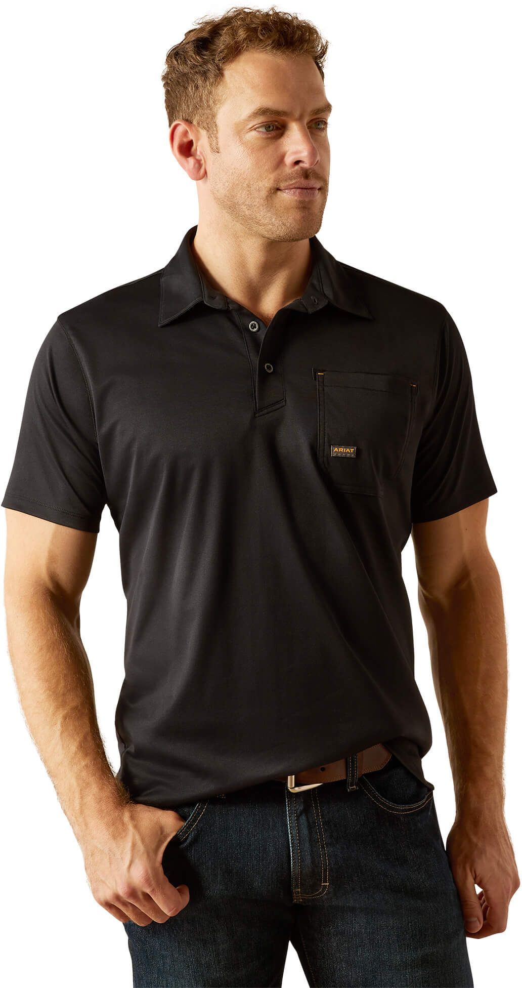 Men's Rebar Foreman Polo Shirt in Black, Size: Medium by Ariat