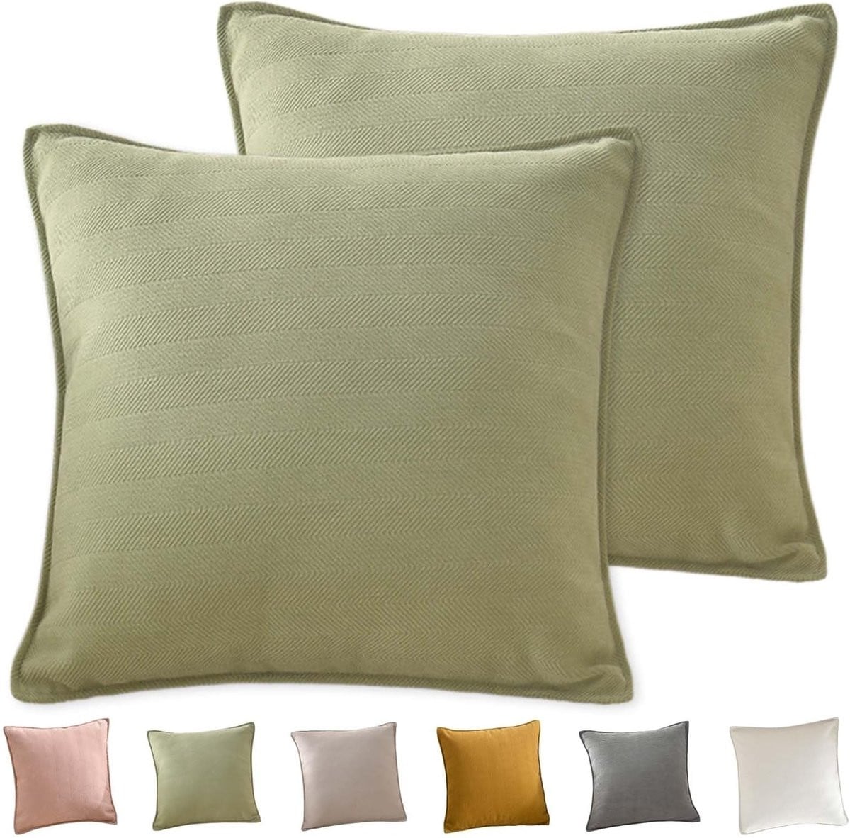 Set van 2 Decoratieve Chenille Kussenhoezen, Matcha Groen, 45 x 45 cm