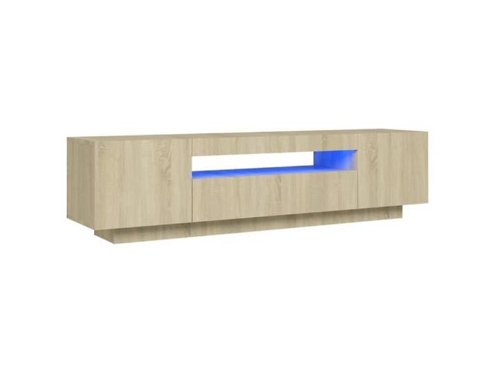 Meuble TV simple meuble de salon moderne style nordique Meuble TV avec lumières LED Chêne sonoma 160x35x40 cm
