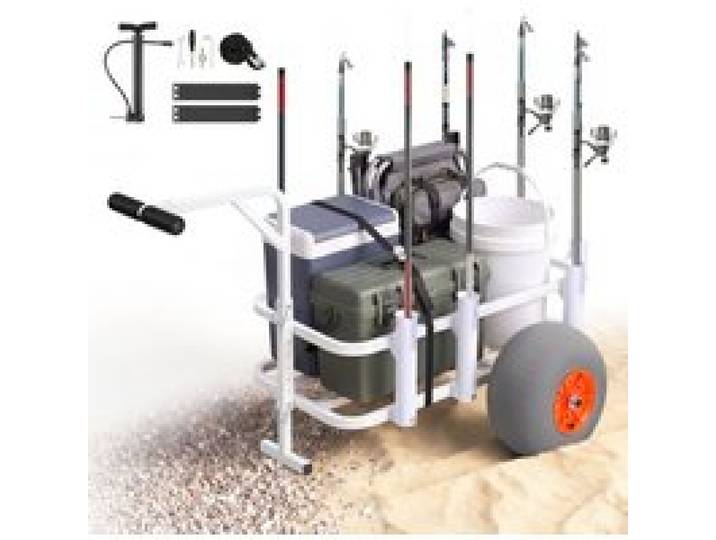 VEVOR Angelwagen Faltbar, 136kg Belastbarer Bollerwagen mit 2 PU-Luftreifen für All-Terrain, Transportwagen mit Alugestell & 8 Rutenhaltern, Multifunktionale Transportkarre für Angeln Camping Strand