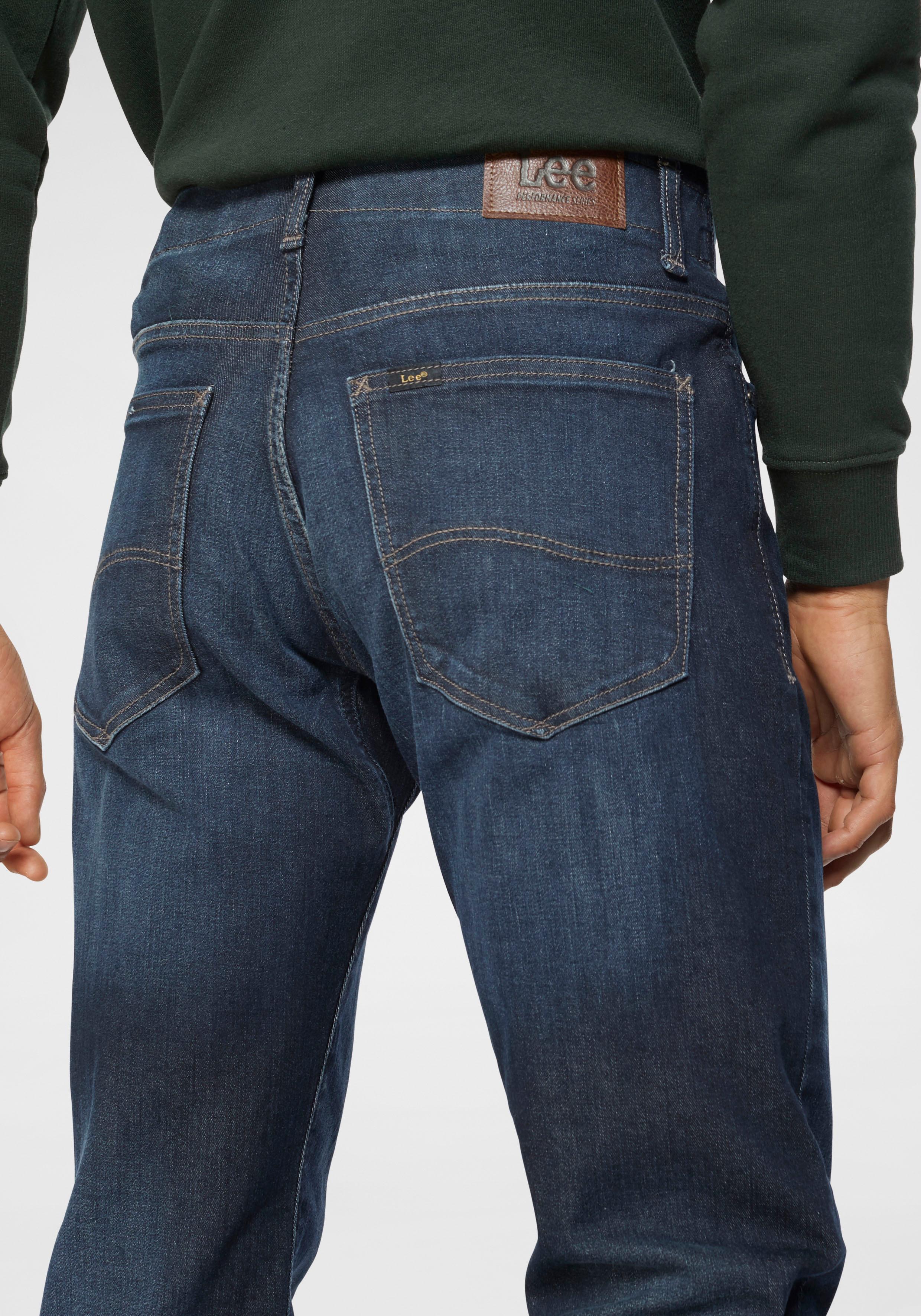 Straight-Jeans LEE "Extreme Motion", Herren, Gr. 30, Länge 34, blau (trip), Denim/Jeans, Obermaterial: 85% Baumwolle, 13% Polyester, 2% Elasthan, normal lang, Jeans Straight-Jeans, Extreme Motion Stretchware trip 30, Länge 34