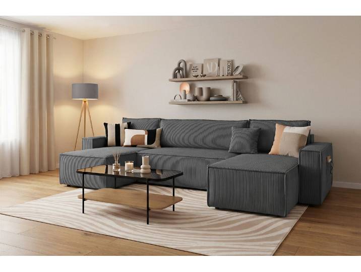 Wohnlandschaft OTTO HOME CASSI L-Form, 311cm - OTTO. Verlässliche Qualität. , grau (anthrazit), B:311cm H:80cm T:48cm, Sofas, Wohnlandschaft, Schlaffunktion (133/270), Bettkasten, Cord, Unser Tiefpreis