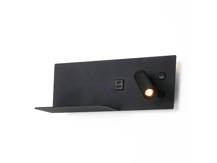 Applique murale noire LED 7W + 3W liseuse USB-C droite 30cm