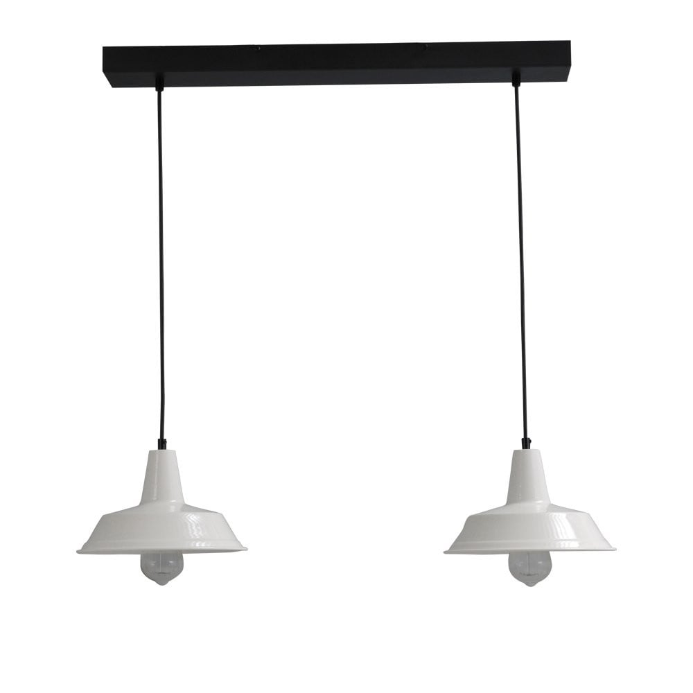 Masterlight Industria Witte Vintage Eettafellamp met Zwart Detail - 2-lichts