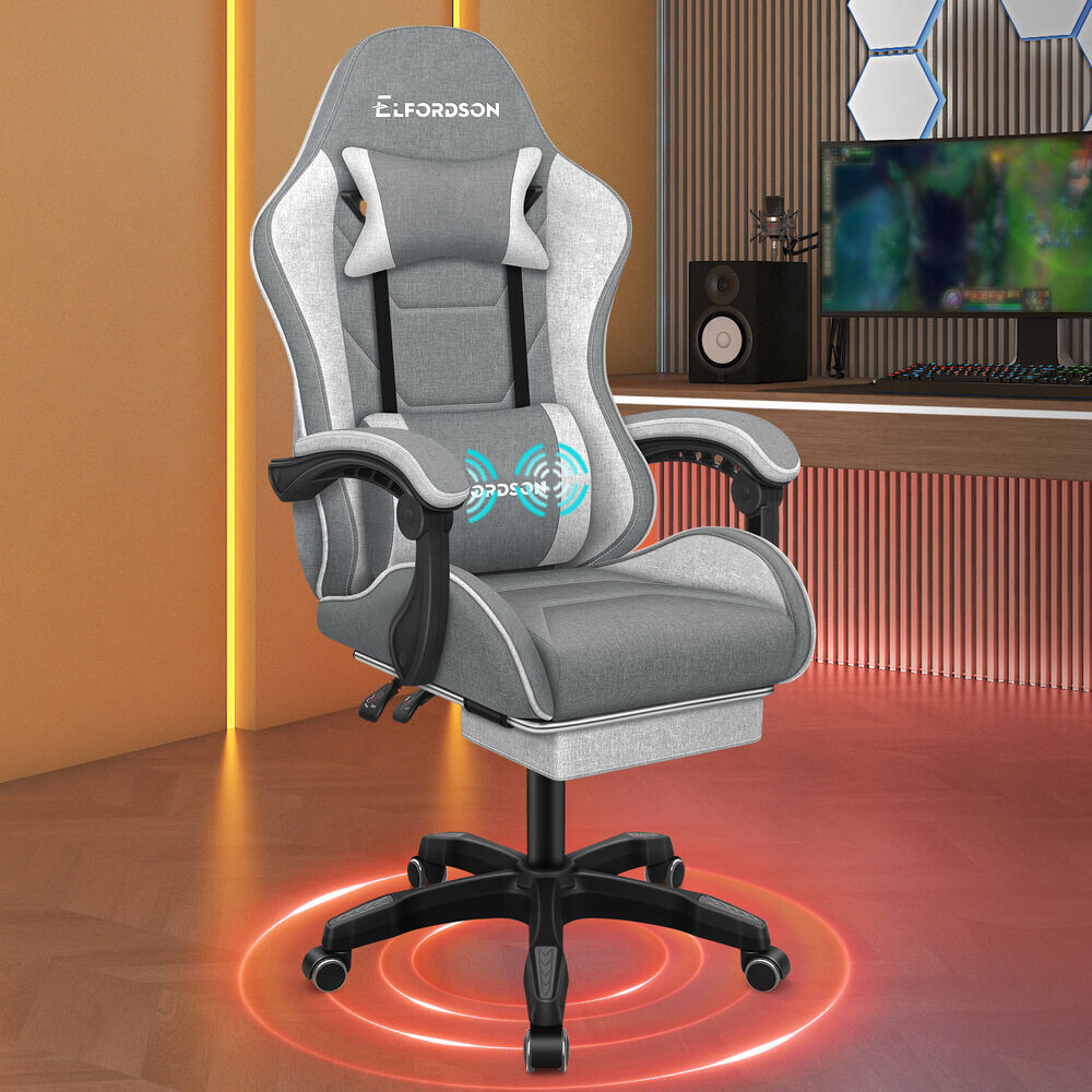 Brayden Studio Fabric Gaming Chair with Headrest Grey 114cm H X 68cm W X 68cm D