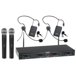 McGrey UHF-2V2H Quad Funkmikrofon Set mit 2x Handmikrofon, 2 Headsets und Taschensender