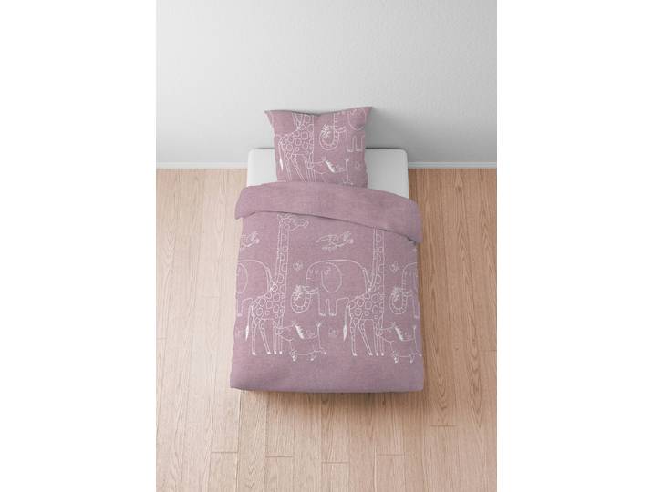 home24 Melange-flanellen kinderbeddengoed Esse 135 x 200 cm + kussen 80 x 80 cm violet/roze