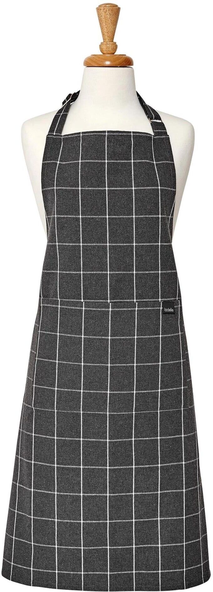 Kochschürze LADELLE "Eco Check 70 x 89 cm", grau (anthrazit), B:70cm L:89cm, Baumwolle, Schürzen, Kochschürze anthrazit B/L: 70cm x 89cm