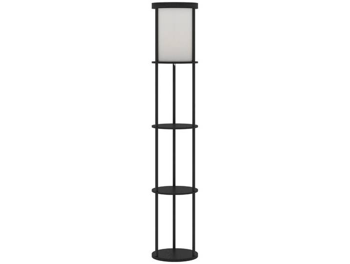 Homcom Stehlampe mit 3 runden Regalen, 3 Lichtfarben, Fußschalter, Schwarz, Holzwerkstoff, E27, 29x158x29 cm, Lampen & Leuchten, Innenbeleuchtung, Stehlampen