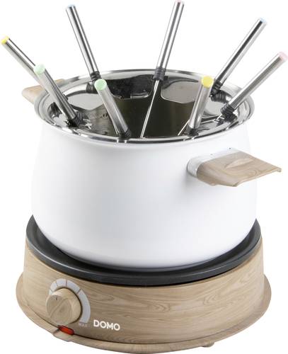DOMO DO736F Fondue 1500W Kontrollleuchte, 8 Fonduegabeln Holz, Weiß