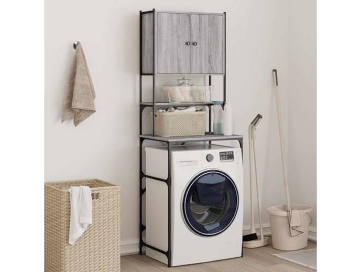 KGTKGTYER Waschmaschinenschrank, Badschrank & Holzwerkstoff Regal, Grau Platzsparend über Waschmaschine, Mit 2 Fächern, Verstellbare Beine, Stabil