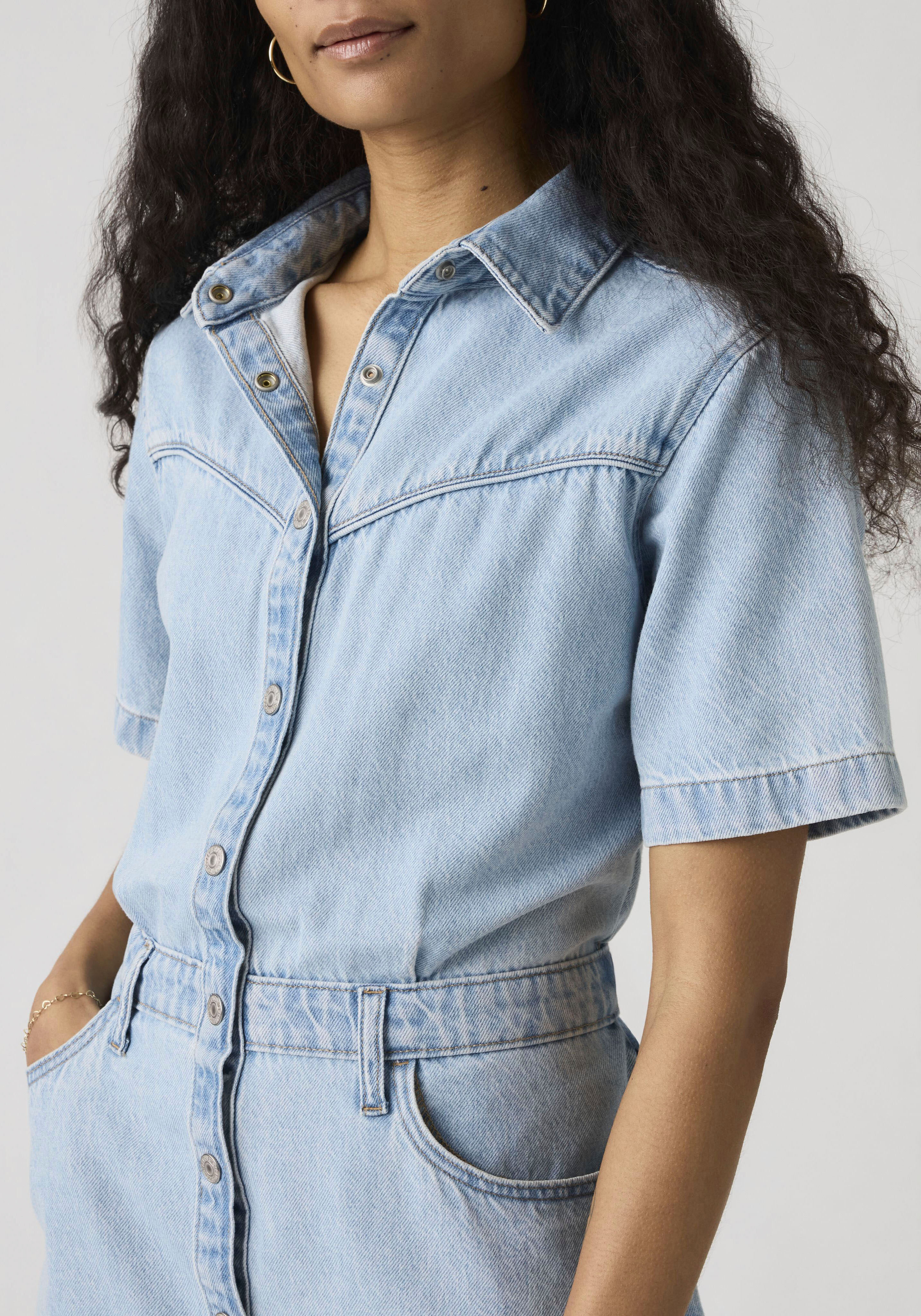 Jeanskleid LEVI'S "WESTERN DRESS", Damen, Gr. L (40), N-Gr, Kurzarm, Denim/Jeans, blasted stone dress, Denim/Jeans, Obermaterial: 100% Baumwolle, normal kniefrei, Kleider Jeanskleid, Durchgehender Druckknopfverschluss blasted stone dress L (40), N-Gr, Kur