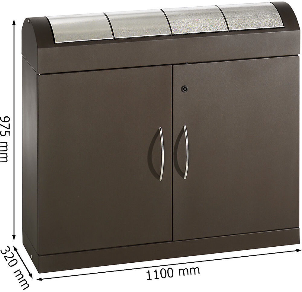 kaiserkraft Wertstoffsammler aspect plus, mit Edelstahl-Klappdeckeln, 4 x 45 l, HxBxT 975 x 1100 x 320 mm