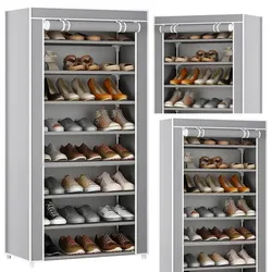 8-stufiger Schuhregal-Organizer für Kleiderschrank, staubdichte Abdeckung, Grau