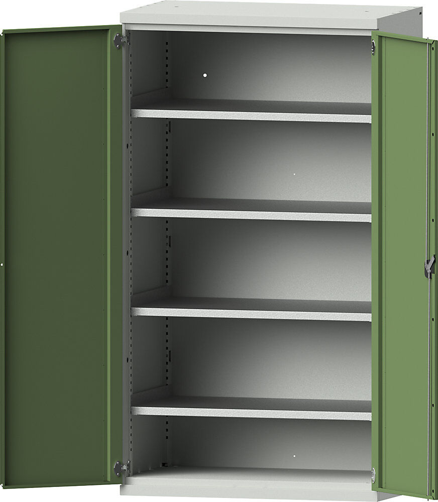 Schwerlastschrank aus Stahl, 4 durchgehende Fachböden, lichtgrau/resedagrün eurokraft pro