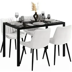 Vicco, Essgruppe, Esstisch Set Grand, Schwarz, 120 x 70 cm mit 4 Stühlen (Beige) (Glas)