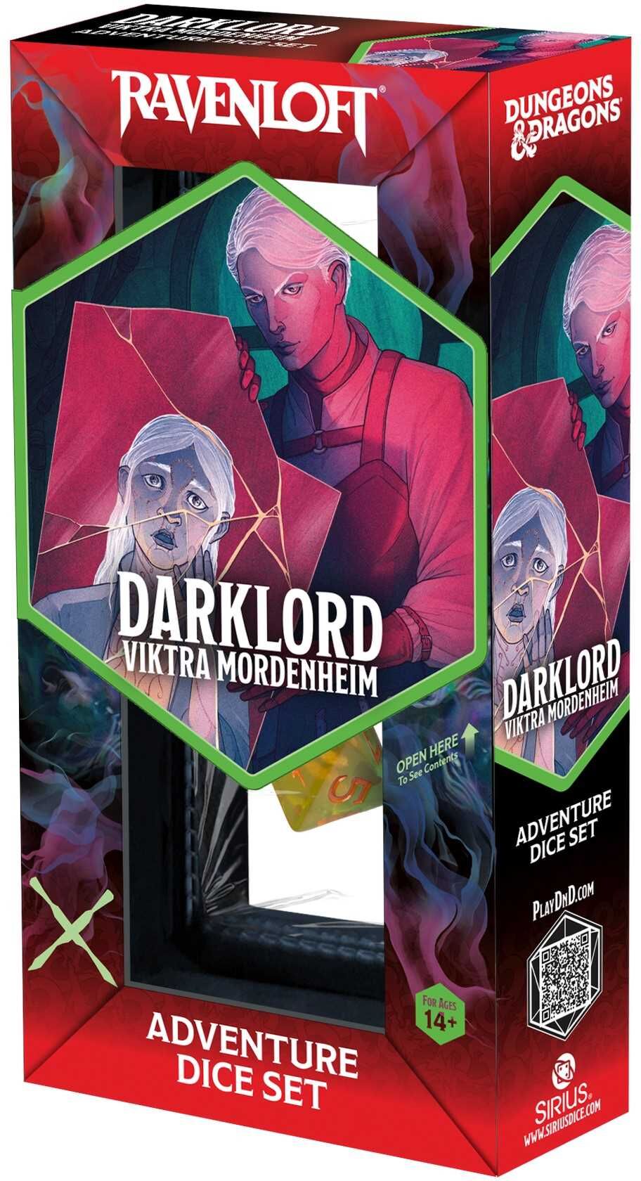 Sirius Dice Dungeons ; Dragons Adventure Dice Set - Darklord: Viktra Mordenheim, 7-Piece Set, Formaldehyde-Green and Yellow, Officially Licensed