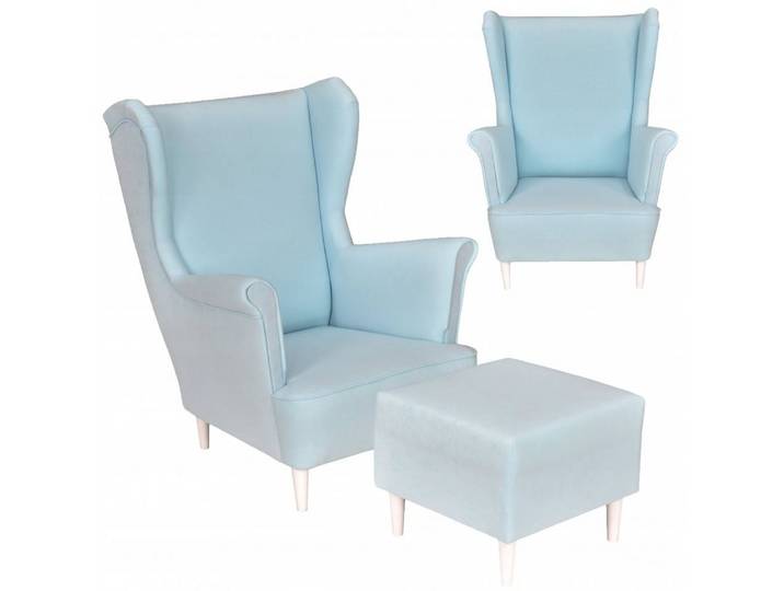 Family Meble Sessel Family Meble MAX Ohrensessel mit Fußhocker Samt Pastellblau