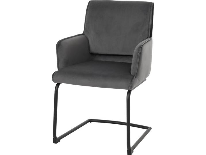 Freischwinger HWC-N60, Esszimmerstuhl Küchenstuhl Stuhl, Stoff/Textil dunkelgrau