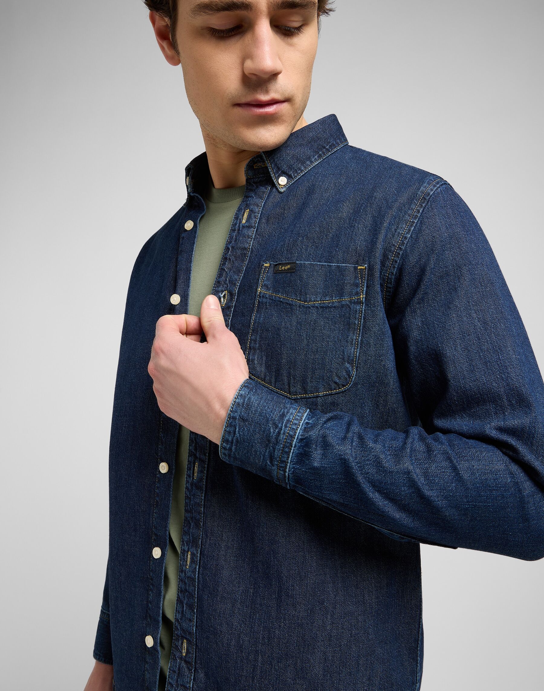 Jeanshemd LEE "LEE BUTTON DOWN", Herren, Gr. 3XL, N-Gr, beige (mid stone 2), Denim/Jeans, Obermaterial: 100% Baumwolle, regular fit, Hemden Jeanshemd mid stone 2 3XL, N-Gr