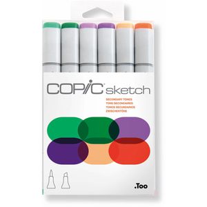 COPIC Layoutmarker Sketch Set Secondary Tones, farbig sortiert, 6 Stück