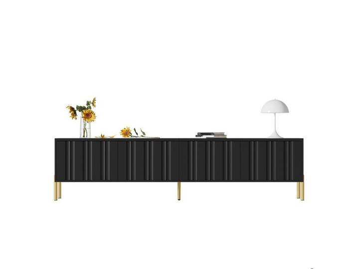 Meuble télévision noir dimensions 190 x 38 x 48 cm pieds dorés