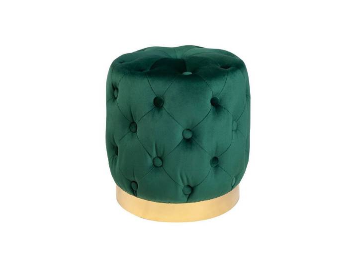 Licht-Erlebnisse Hocker LAURA, Polsterhocker Grün Gold aus Samt Metall Ø 37 cm Chesterfield Pouf