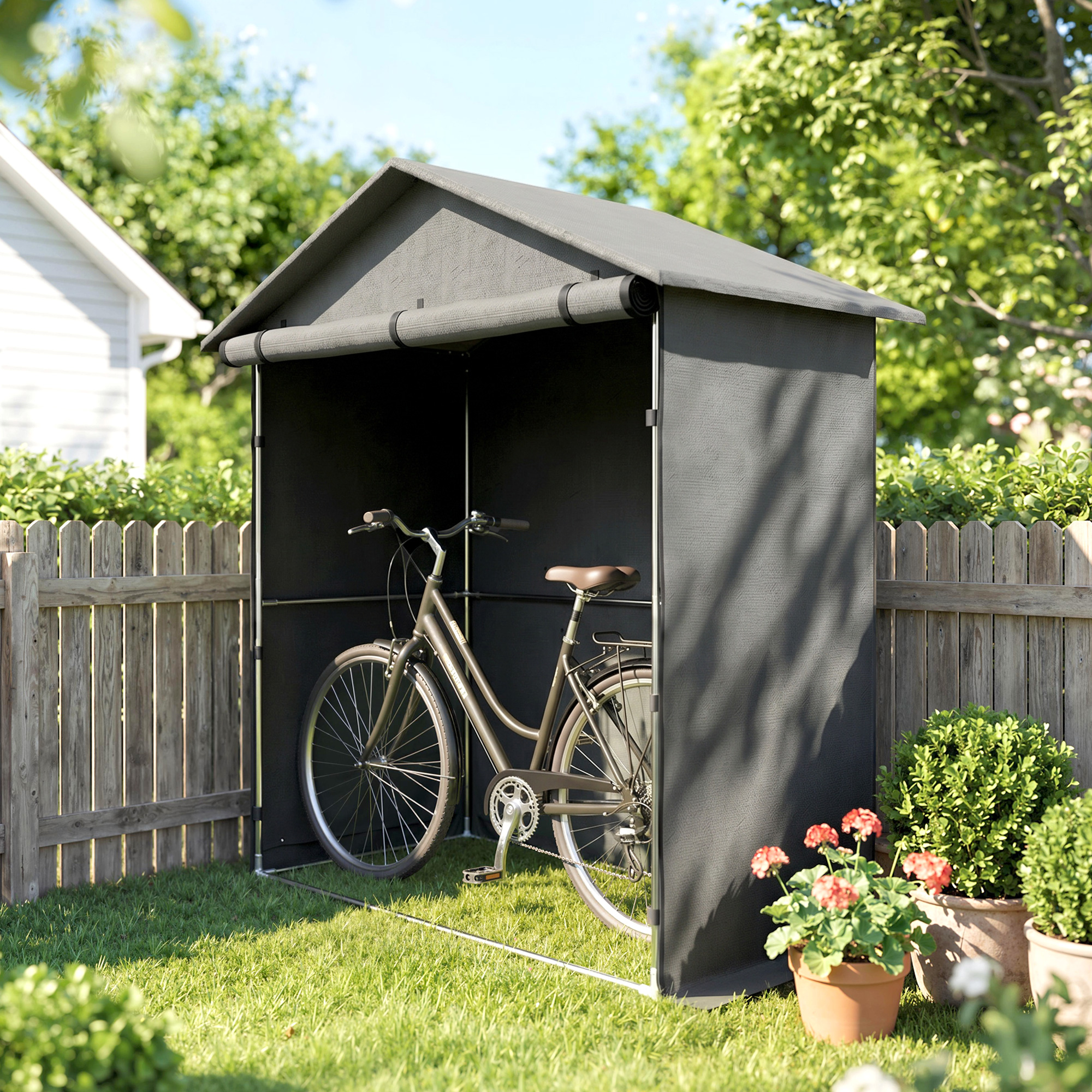 Outsunny Capanno da Giardino 1.1x2 m con Porta Avvolgibile, Tenda Garage per Bici e Moto, Grigio Scuro