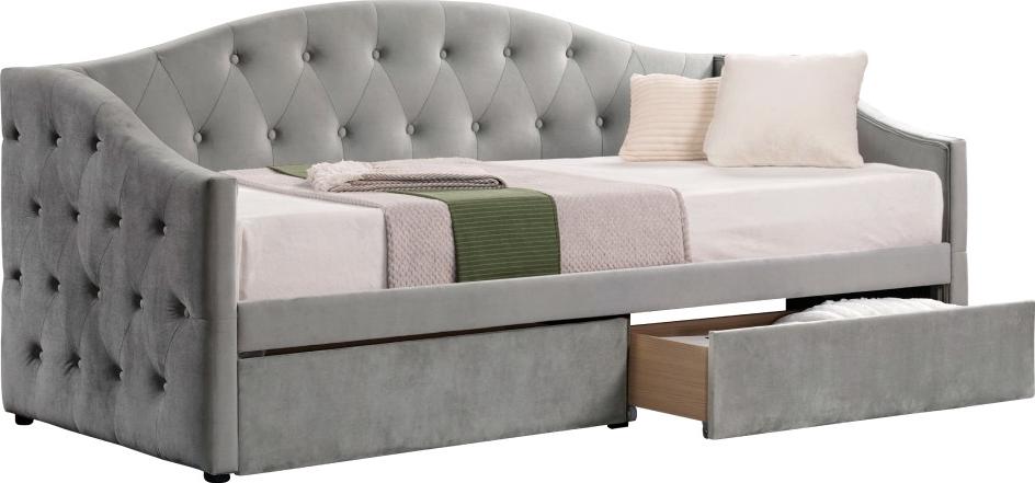 Kondela Zaska Einzelbett mit Stauraum 90x200 cm - Grau (Samt)