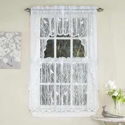 Sweet Home Collection Songbird Motif White Knit Lace Window Curtains - Swag, Tier & Valance