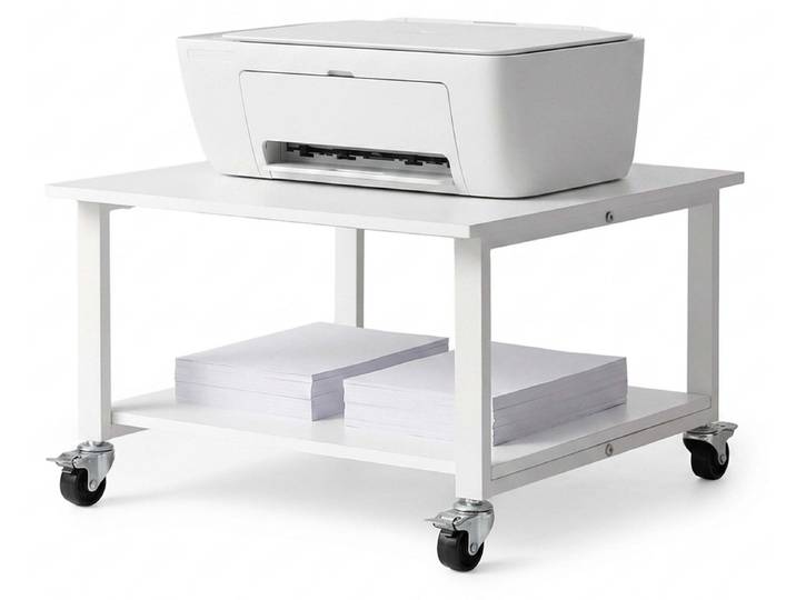 Relaxdays\, table de bureau mobile pour imprimante\, 2 niveaux\, hauteur x largeur x profondeur : 32 x 50 x 50 cm\, table roulante pour imprimante\, bureau\, support pour imprimante\, blanc
