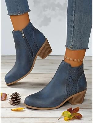 LightInthebox Women's Ankle Boots with Cutout Design – Casual Low Heel Short Booties for Fall Fashion, Work and Weekend Outings
