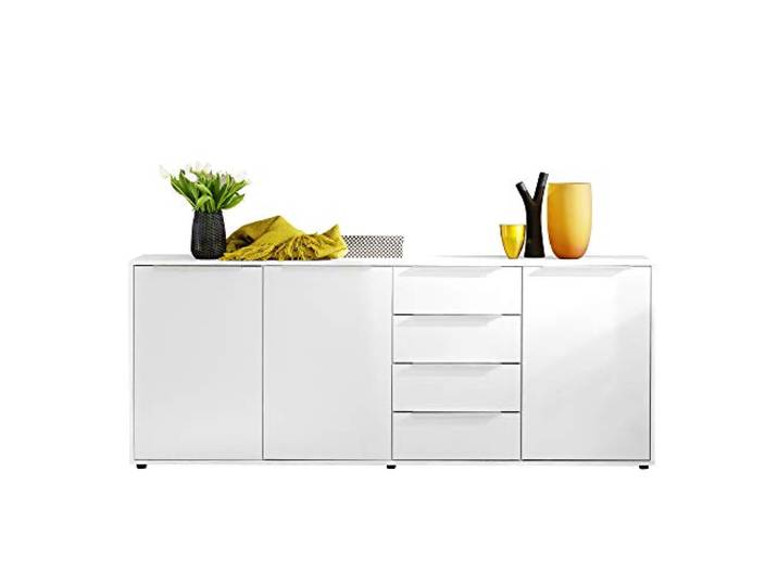 trendteam smart living Kommode Schrank Nala, 204 x 82 x 35 cm Front Hochglanz, Korpus: Weiß Melamin mit viel Stauraum