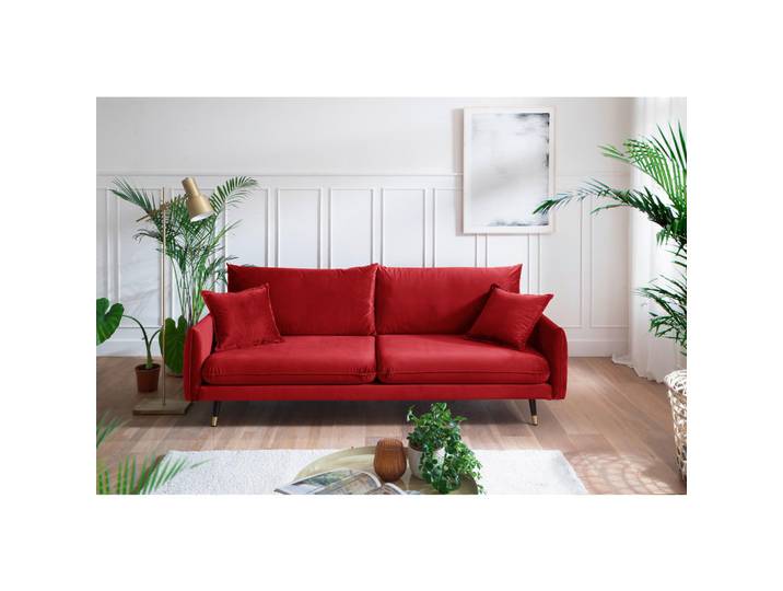 Mid.you 3-Sitzer-Sofa Rossana-3S Sofa, Dunkelrot, Uni, Füllung: Schaumstoffflocken,Schaumstoffflocken, 215x88x94 cm, Stoffauswahl, Rücken echt, Wohnzimmer, Sofas & Couches, Sofas, 3-Sitzer Sofas